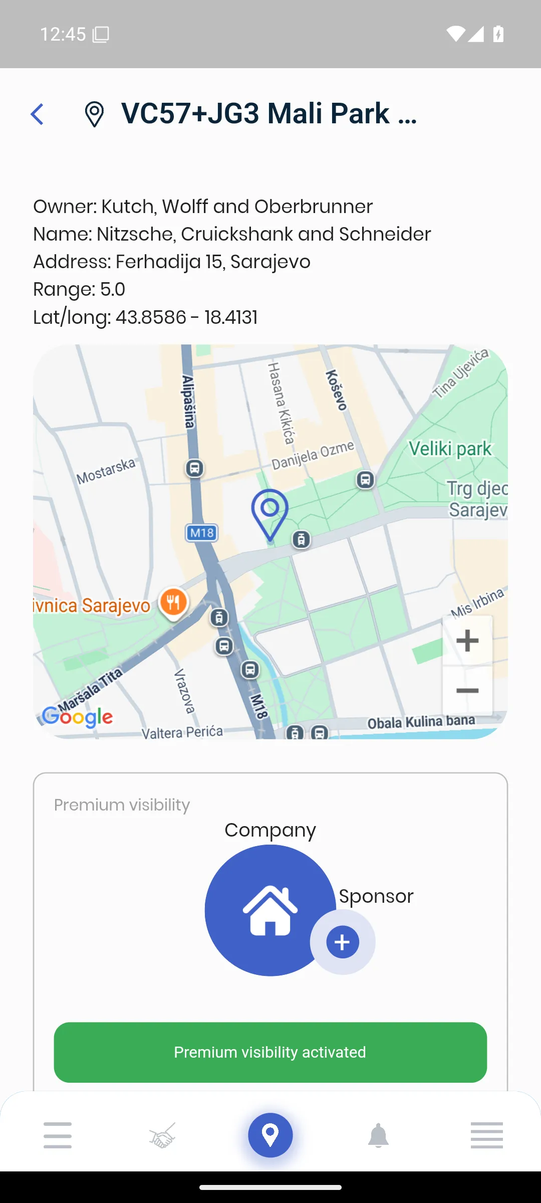 A featured venue carries exactly one sponsor alongside it
