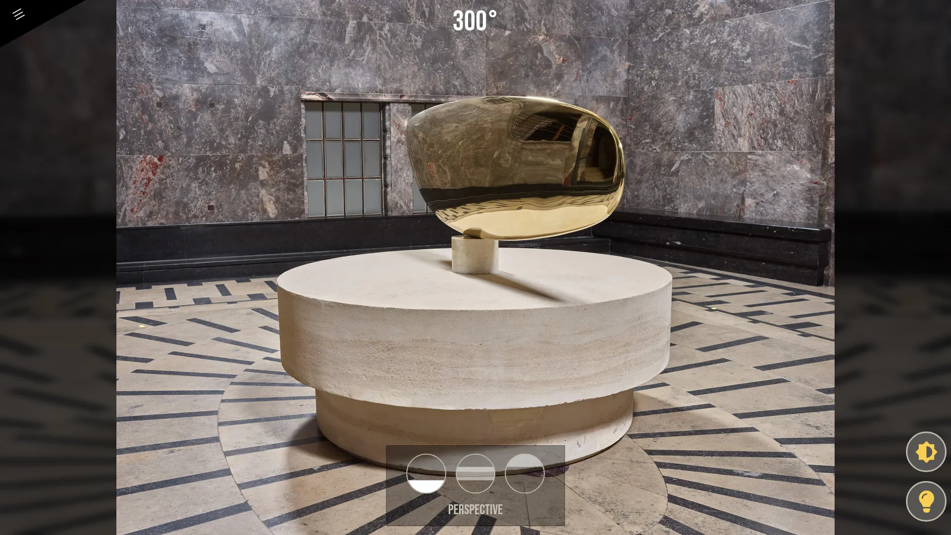 The same sculpture at 300°: a real photograph from another point on the circle, not a 3D model.