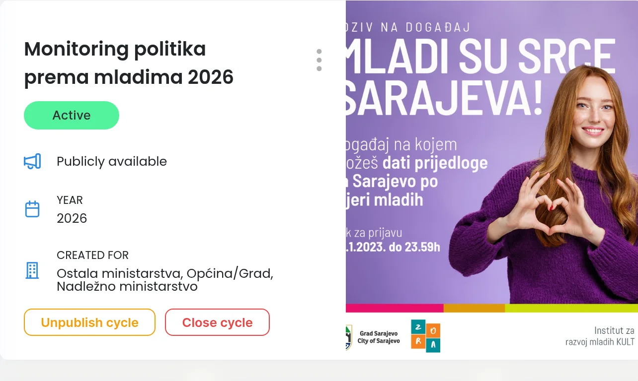 The Youth Policy Monitoring 2026 cycle card in the KULT console