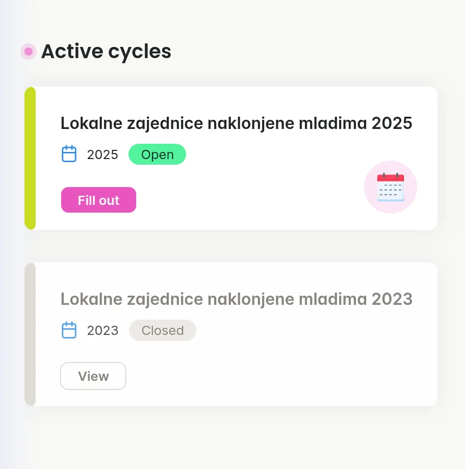 The institution app: the open 2025 cycle and the closed 2023 cycle