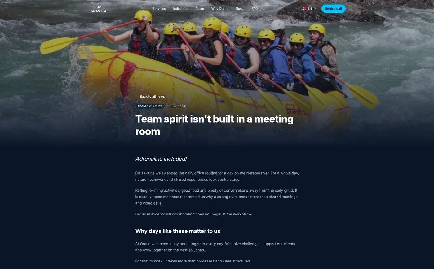 A blog post about a rafting trip on the Neretva, with its cover photograph, date and section tag