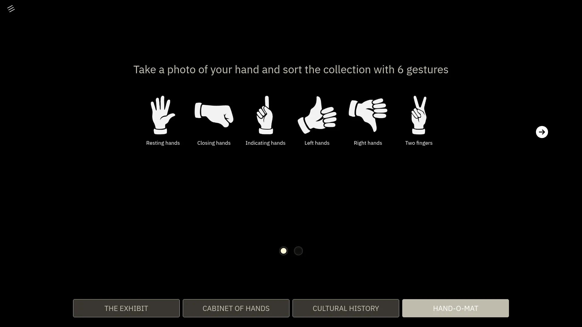 The six gestures the Hand-O-Mat sorts the collection by, with the trigger below.