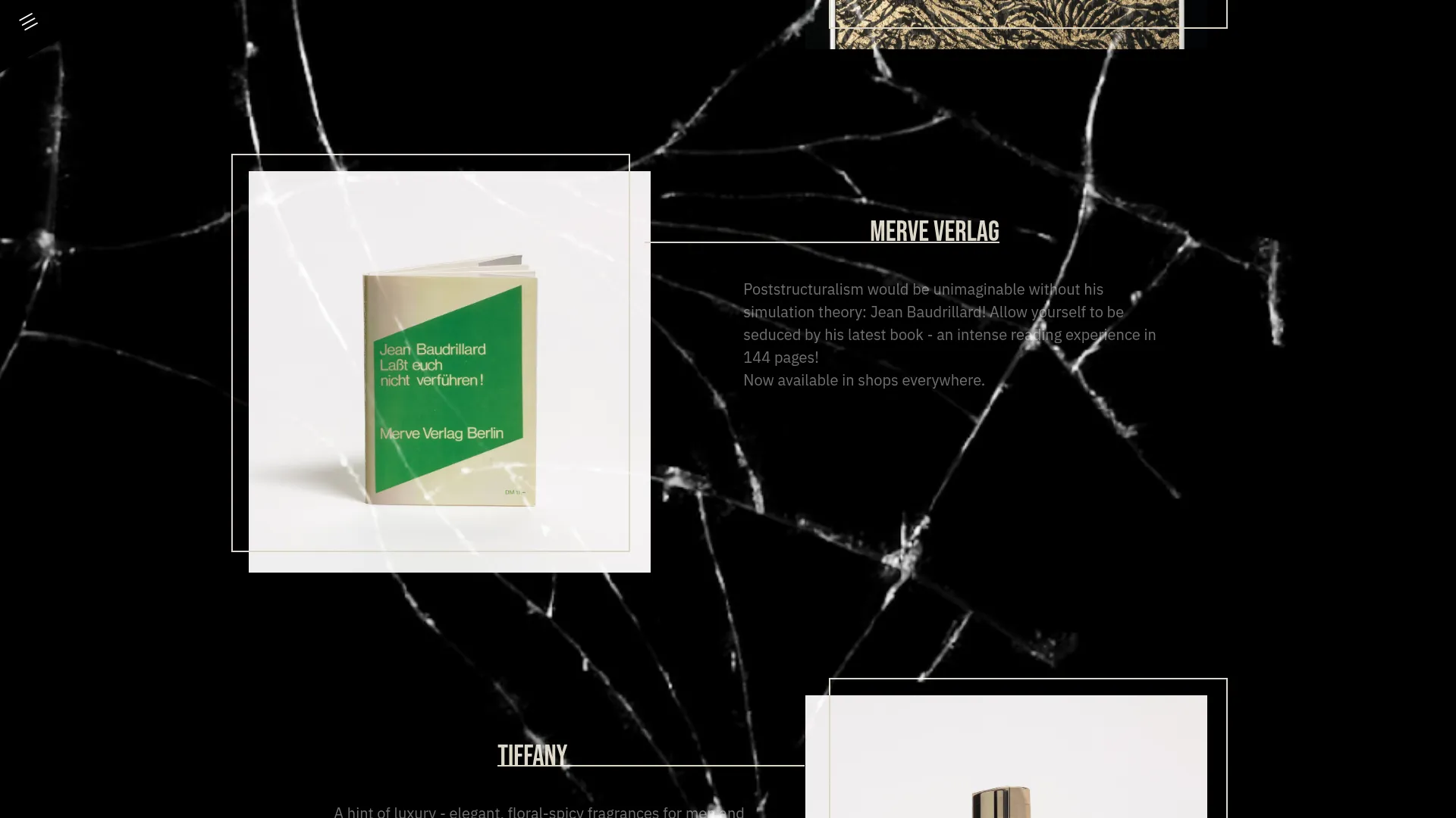 Cracks running across the page in the glass as the visitor scrolls.