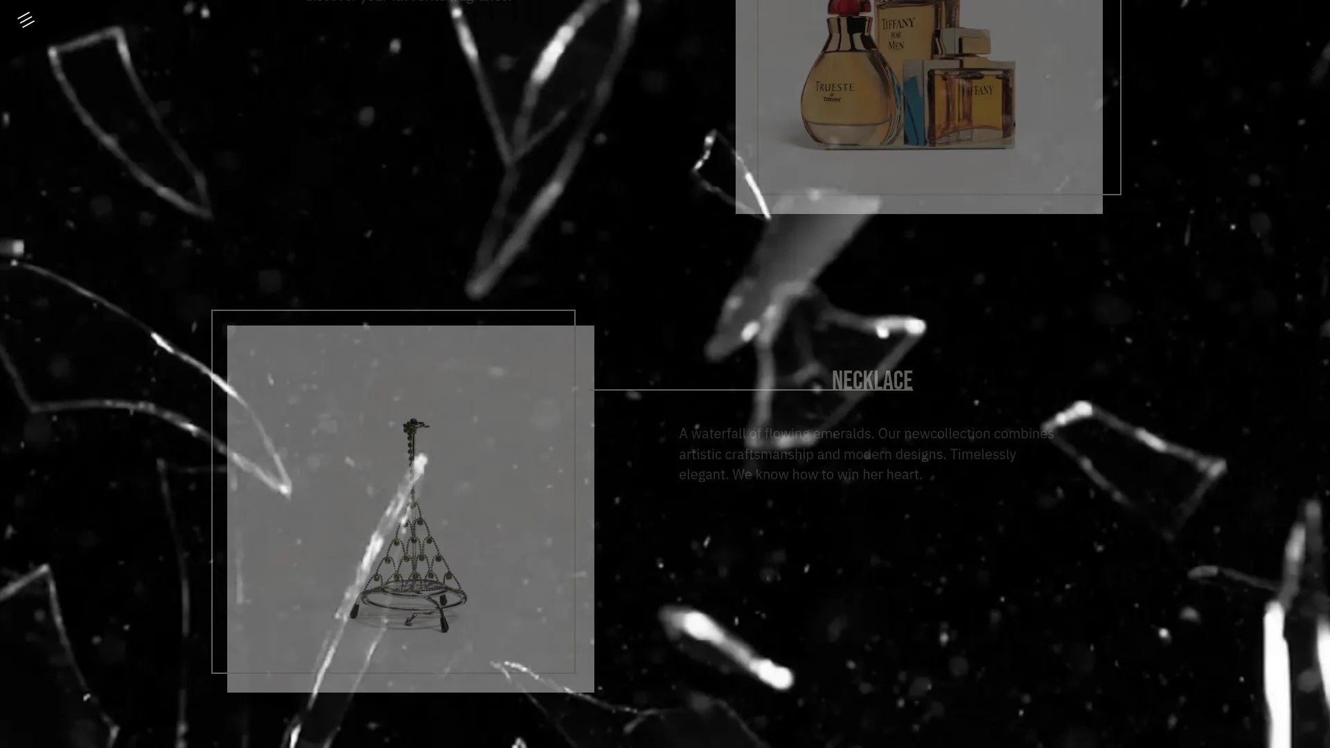 The glass shattered across the whole display, shards over the products.