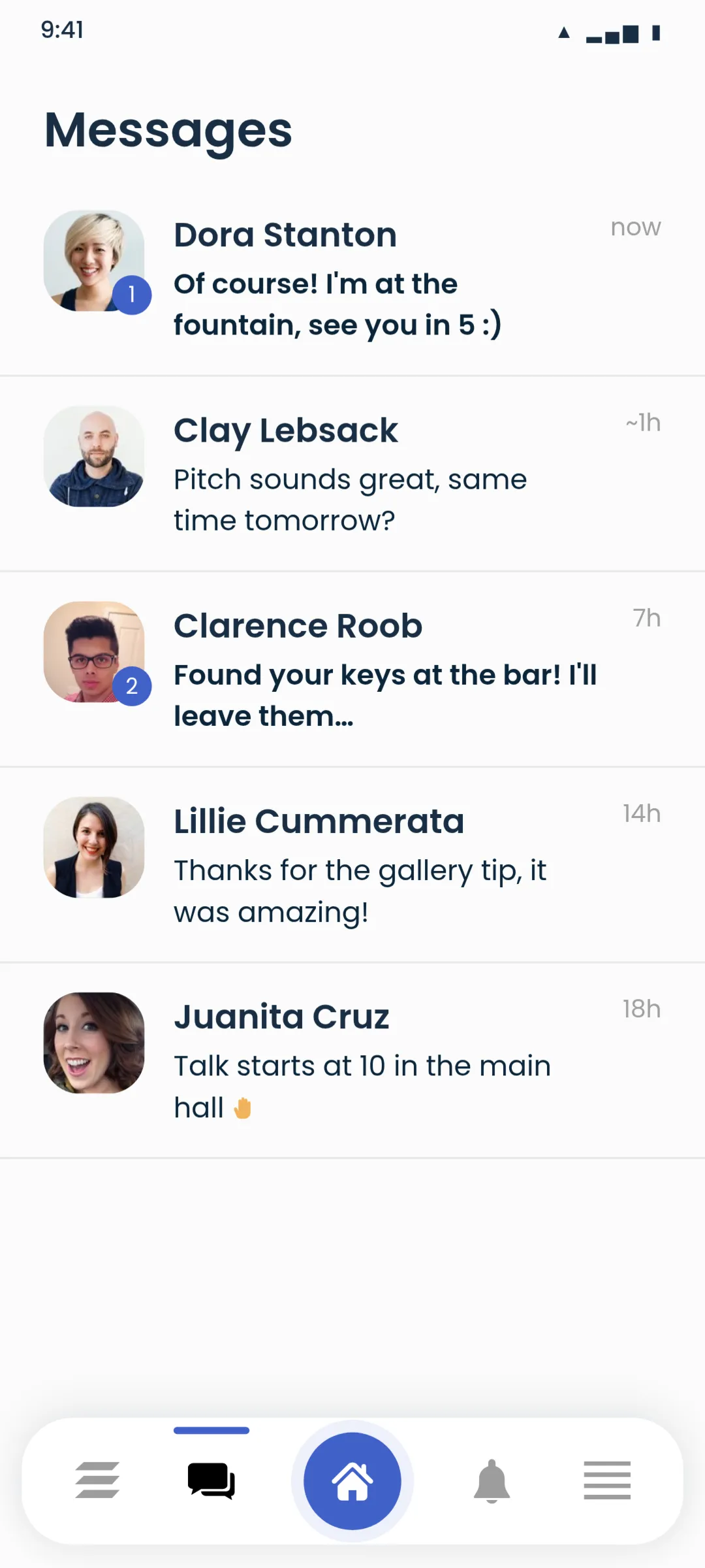 The conversation inbox, unread marked with a count