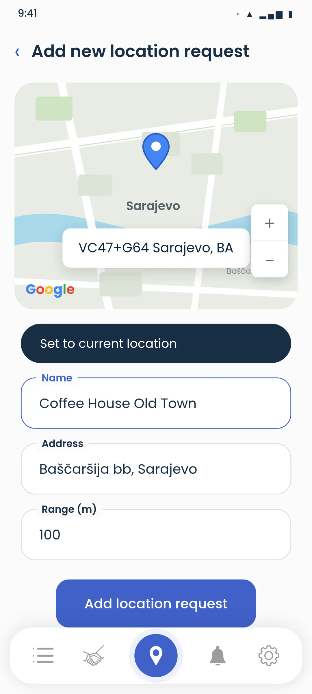 Claiming a venue, a pin at Baščaršija and a reach of 100 metres